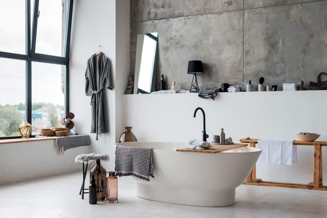 Interior view of a modern bathroom highlighting new plumbing fixtures installed by our North Shore experts